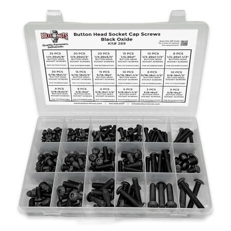 Boltsandnuts.Com Inch Alloy Button Head Socket Cap Screws Black Oxide Assortment - 211 PCS Assortment Kit #289